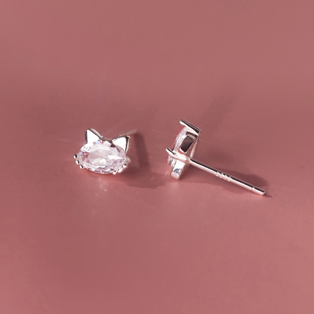 RYJU 925 Sterling Silver Animal Kitten Kitty Cat Mix Cubic Zirconia Stud Earrings For Women Girls Bff Daughter Kids Jewelry Gift image 3