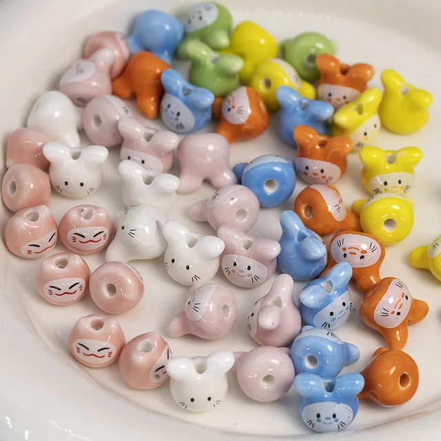 10 sztuk 12mm kolorowe szynszyle koraliki ceramiczne słodkie zwierzę Totoro porcelanowe luźne koraliki do tworzenia biżuterii bransoletka DIY rzemiosło