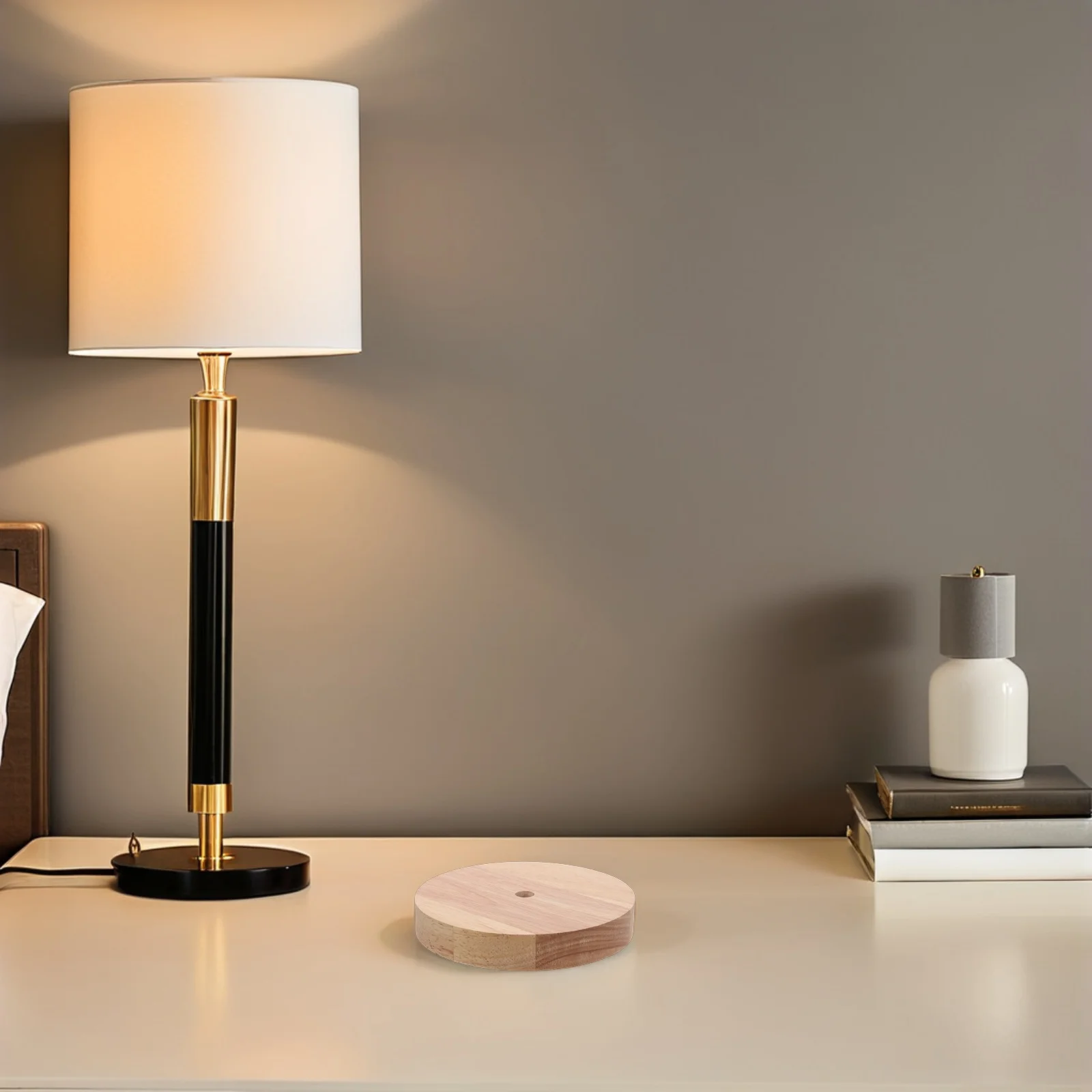 

2Pcs Decorative Lamp Base Solid Wood Round Weighted Table Lamp Base for Bedroom Study Living Room E27 E14 Bulb Holder Design