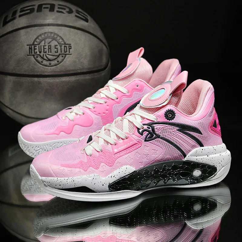 Chaussures de basket-ball professionnelles unisexes, chaussures de basket-ball en maille, chaussures de sport à plateforme non ald, chaussures roses