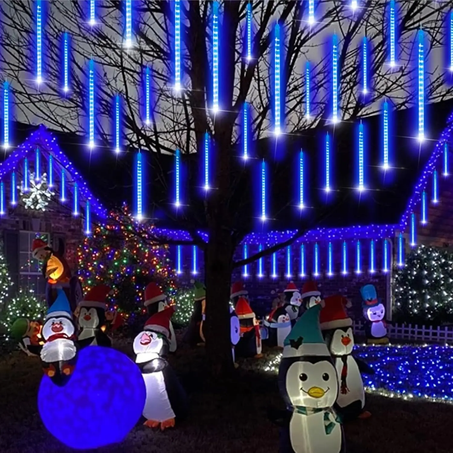 عيد الميلاد النيزك دش المطر ضوء في الهواء الطلق تساقط الثلوج ضوء 12 بوصة 8 أنابيب مناسبة لحفلات الزفاف شجرة عيد الميلاد