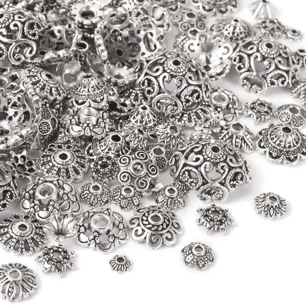 180Pcs Tibetan Antique Silver Color Flower Bead End Caps Loose Spacer Bead For DIY Necklace Bracelets Jewelry Making Needlework