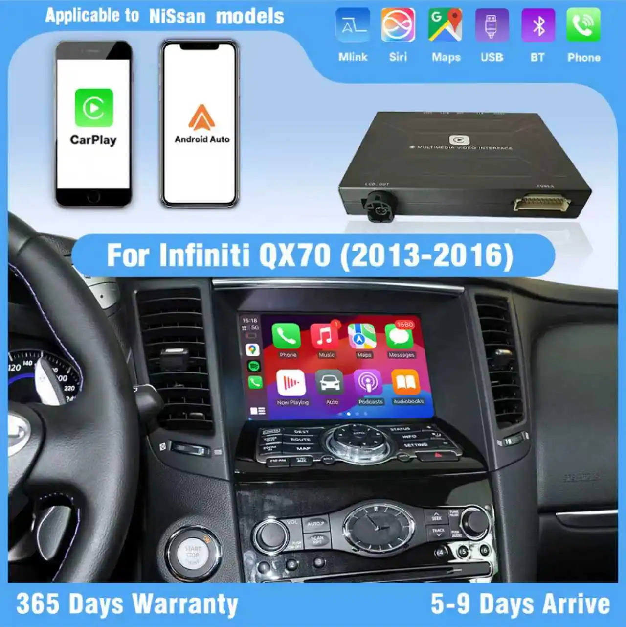 

Wireless CarPlay For Infiniti QX70 2013-2016 Android Auto Support GPS Music Airplay Camera DSP Voice control Apple Car play