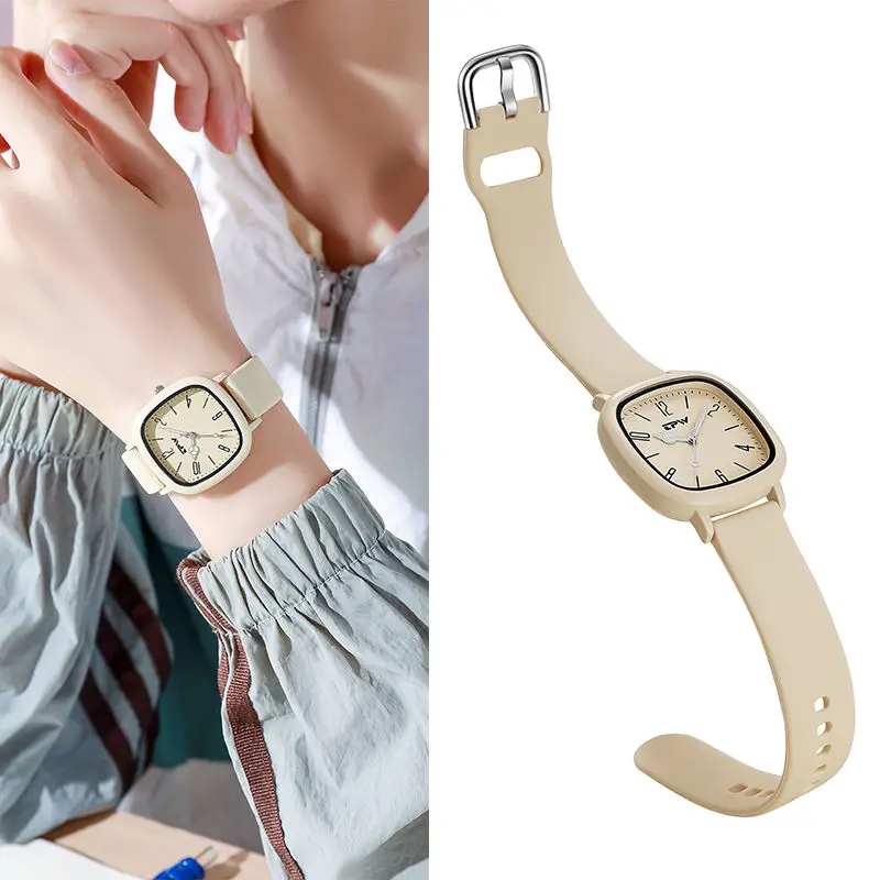 Fashion 34mm Kids Sport Wrist Watch Luminous Waterproof Square Quartz with Personalized Arabic Numerals Silicone Band for Child