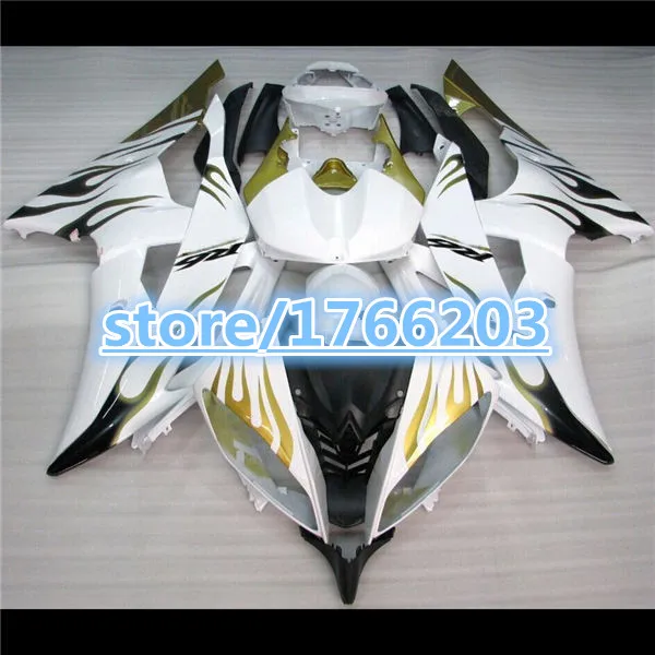 aftermarket fairings for  YZF R6 08 09 10 11 YZFR6 2008 2009 YZF-R6 08 09 2010 2011 fairing kit gold flame white  Ning