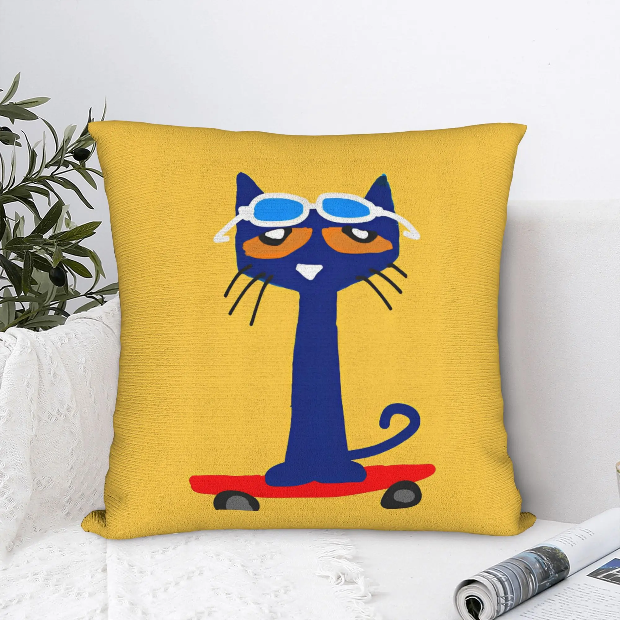 Fundas de almohada cuadradas con dibujos de gatos de Petes the Cat, funda de cojín con diseño de gato patinista, funda de almohada decorativa personalizada para coche, 40x40cm