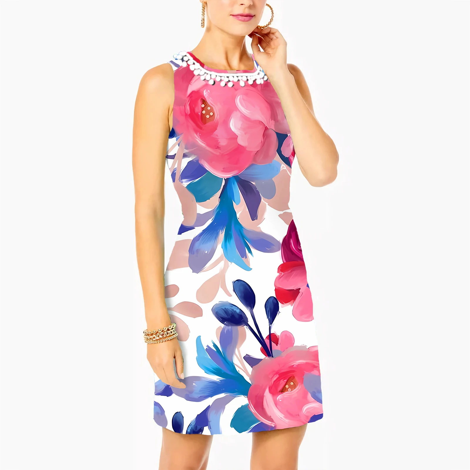 CLOOCL Fashion Women Dress Colorful Art Painting Flowers Leaf 3D Printed Slim Fit Dress Summer Sleeveless Bodycon Dresses XS-3XL