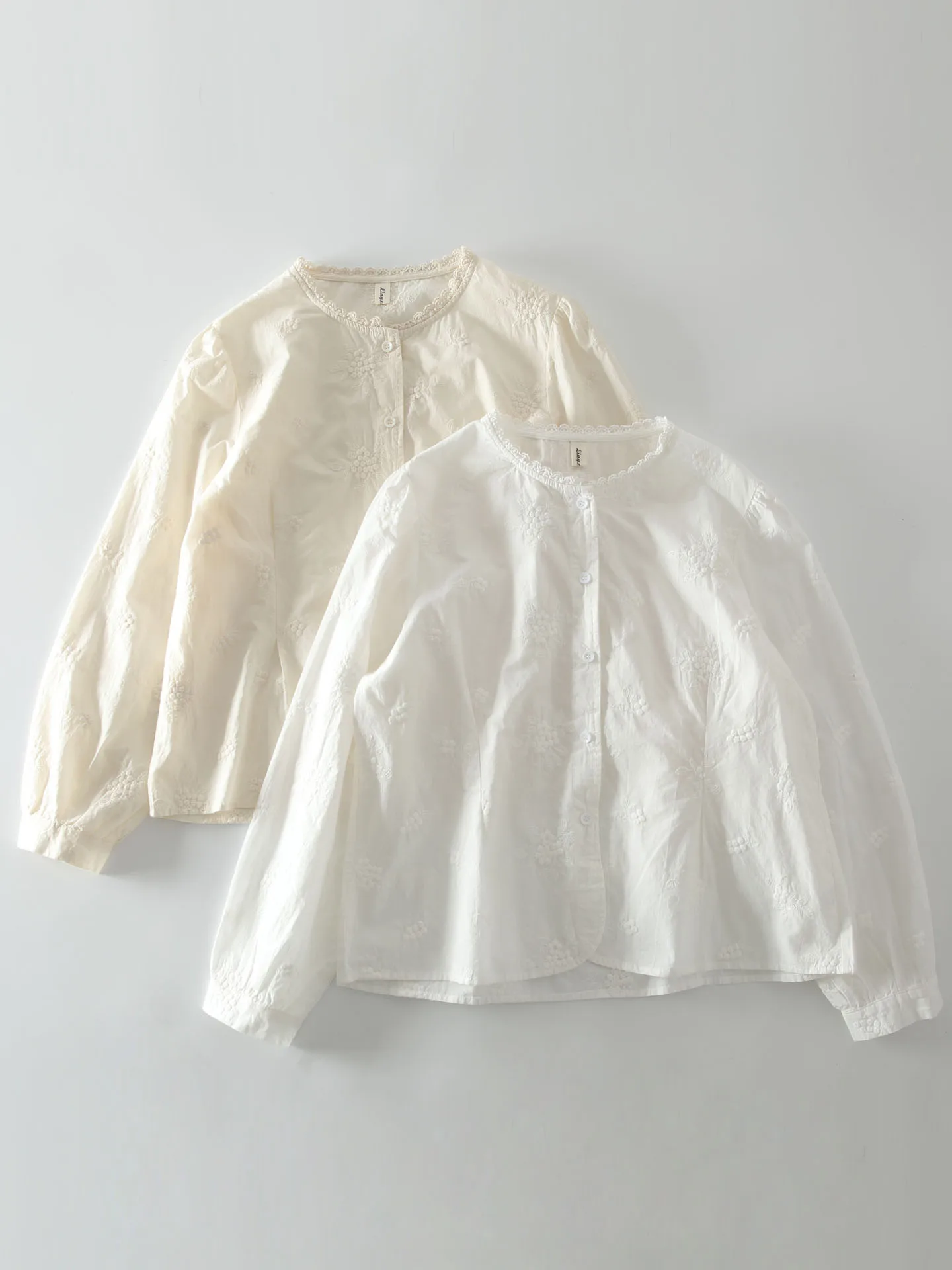 

Spring Autumn Sweet Sle Long Sve Embroidered Ruffle Collar Women's irt Versatile Slimming Cotton Breathable Casual Top