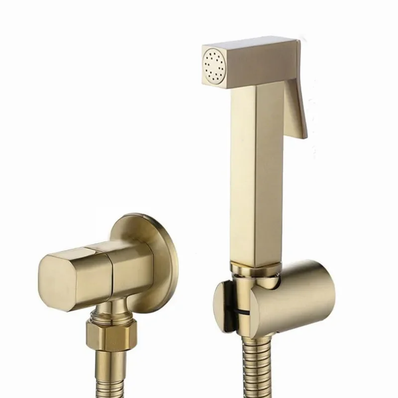 

Brushed Gold Soild Brass Toilet Bidet Sprayer Set hygienic shower Square hand toilet spray gun shower bidet set