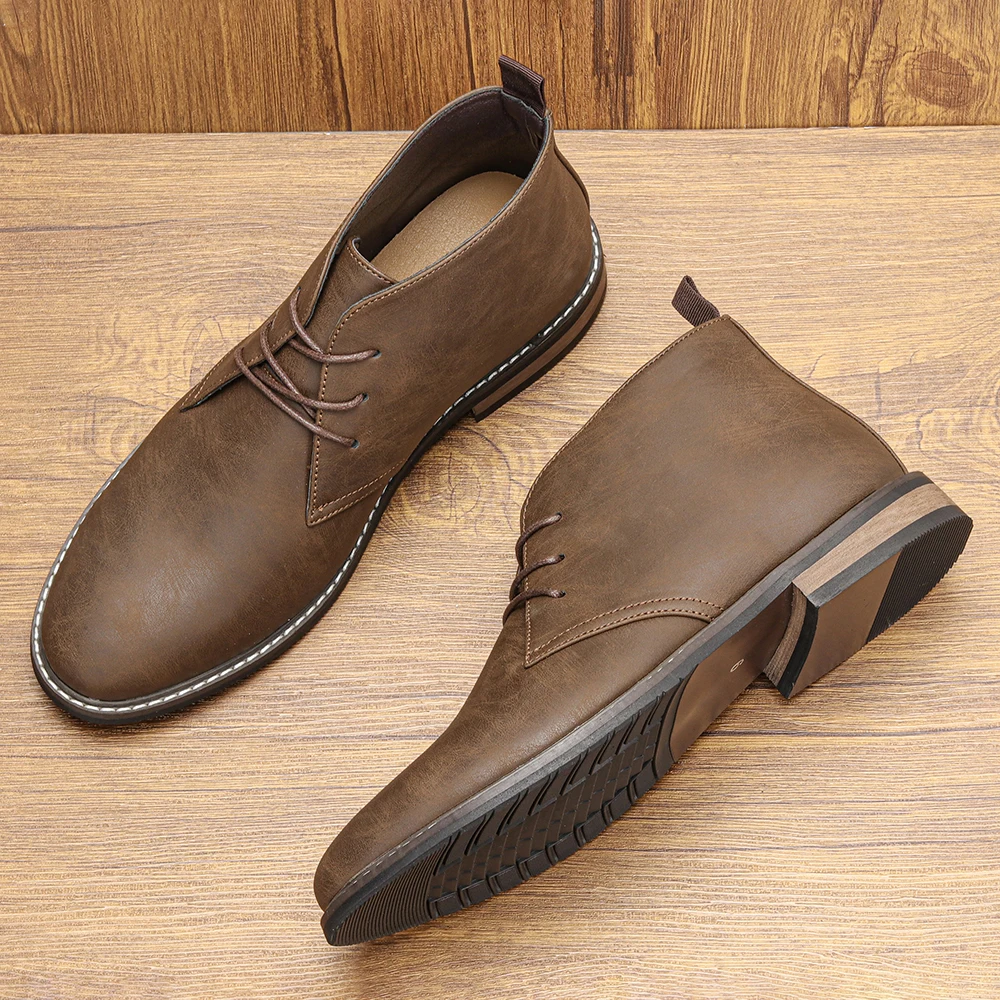 Retro Plus Size Desert Boots Męskie botki marki Wygodne skórzane buty dla mężczyzn