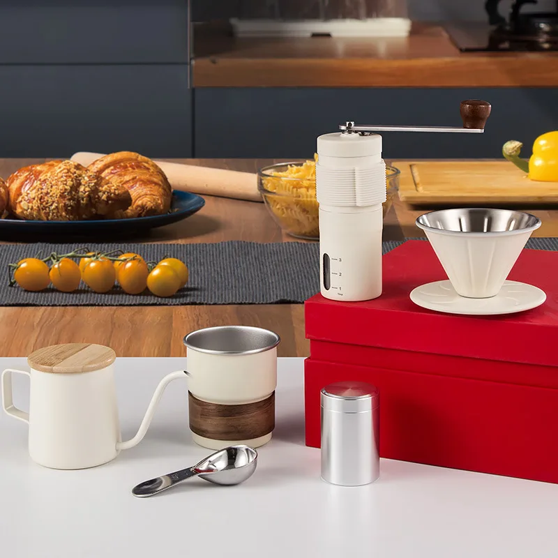 Stainless Steel Modern Minimalist Cross-border Pour-over Coffee Bean Set Outdoor Camping Gear Portable Travel Coffee Pot Coffee