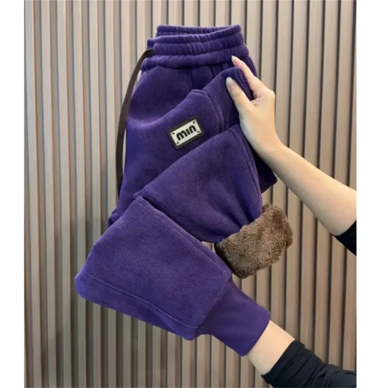 Autumn Winter New Corduroy Velvet Padded Pants Women Loose Elastic Waist Harem Pants Fashion High Waist Casual Pants Female