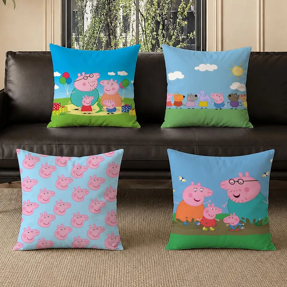 Cartoon P-Peppa P-Pig Cushion Cover Washable Soft Thick Cushion Cover Decorative Pillowcase for Sofa Living Room Home