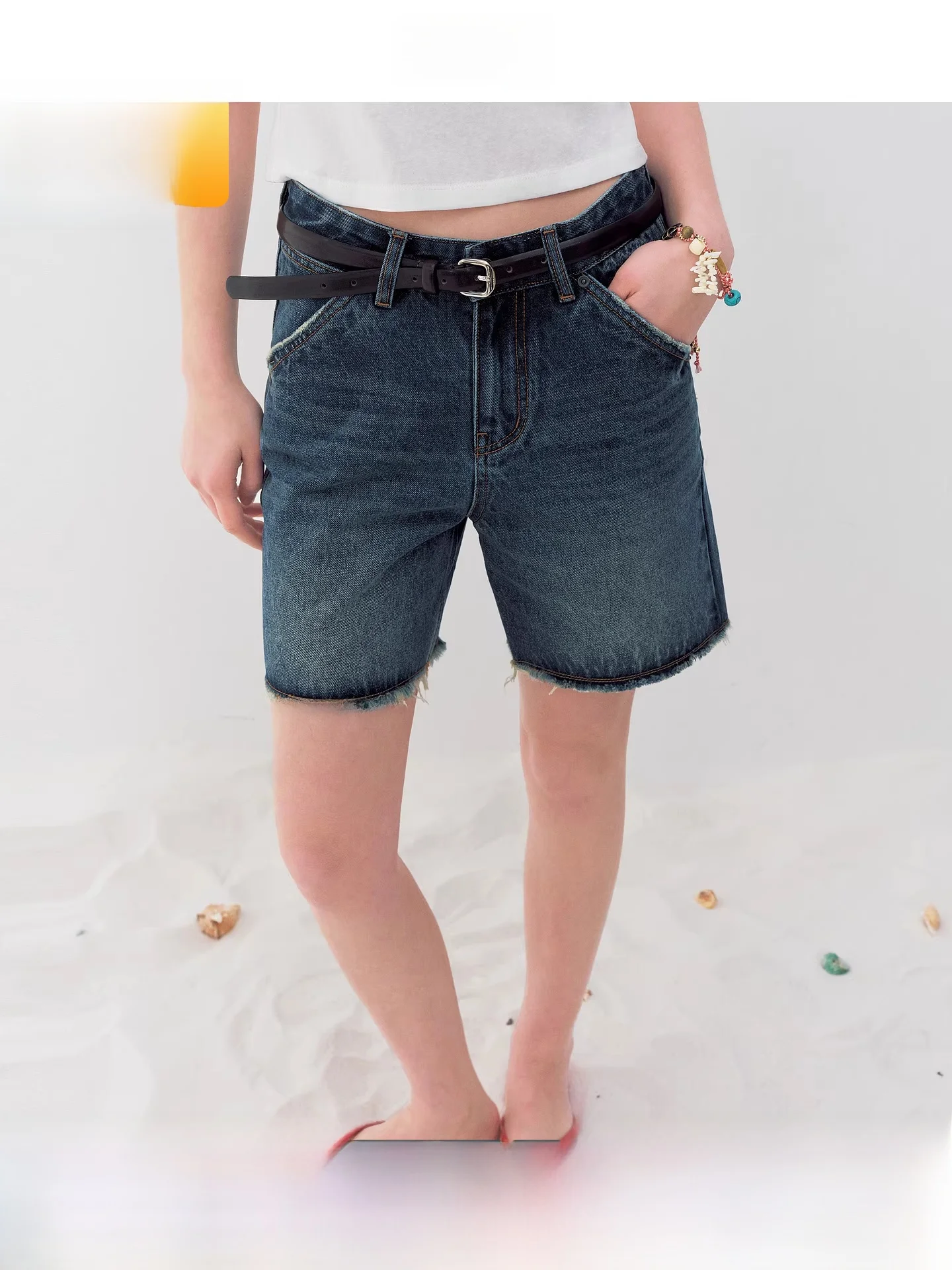 

Джинсы Fano American Loose Vintage Blue для женщин, синие, с завышенной талией, короткие, классические, с рваными краями, из хлопка, прямого кроя, летние, новинка