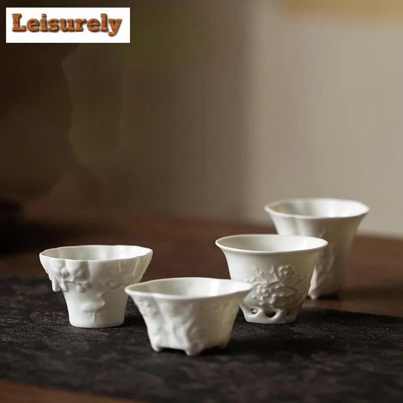 Handamde Relief Plum Blossom Ceramic Tea Cup Customized Master Cup Personal Aroma Smelling Cup Tasting Tea Bowl Kung Fu Teaset