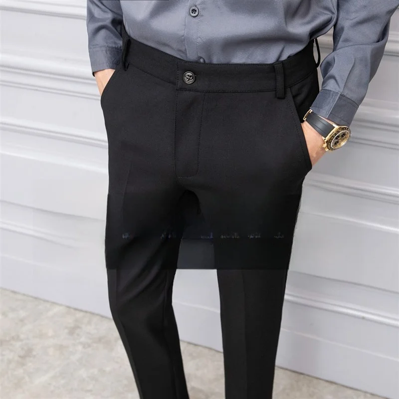 

British Style Men's Casual Pants Elastic Slim Fit Nine-Piece Suit Trousers plus Size Couple Business Gentleman Leisure Wear