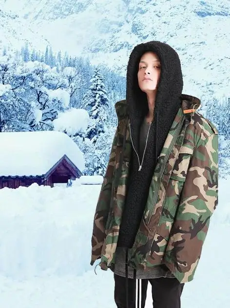 Men's Outdoor Camouflage M65 Jacket Military Version Warmth Cotton Coat Windproof Waterproof Wear Resistant Zipper Closure Lo...