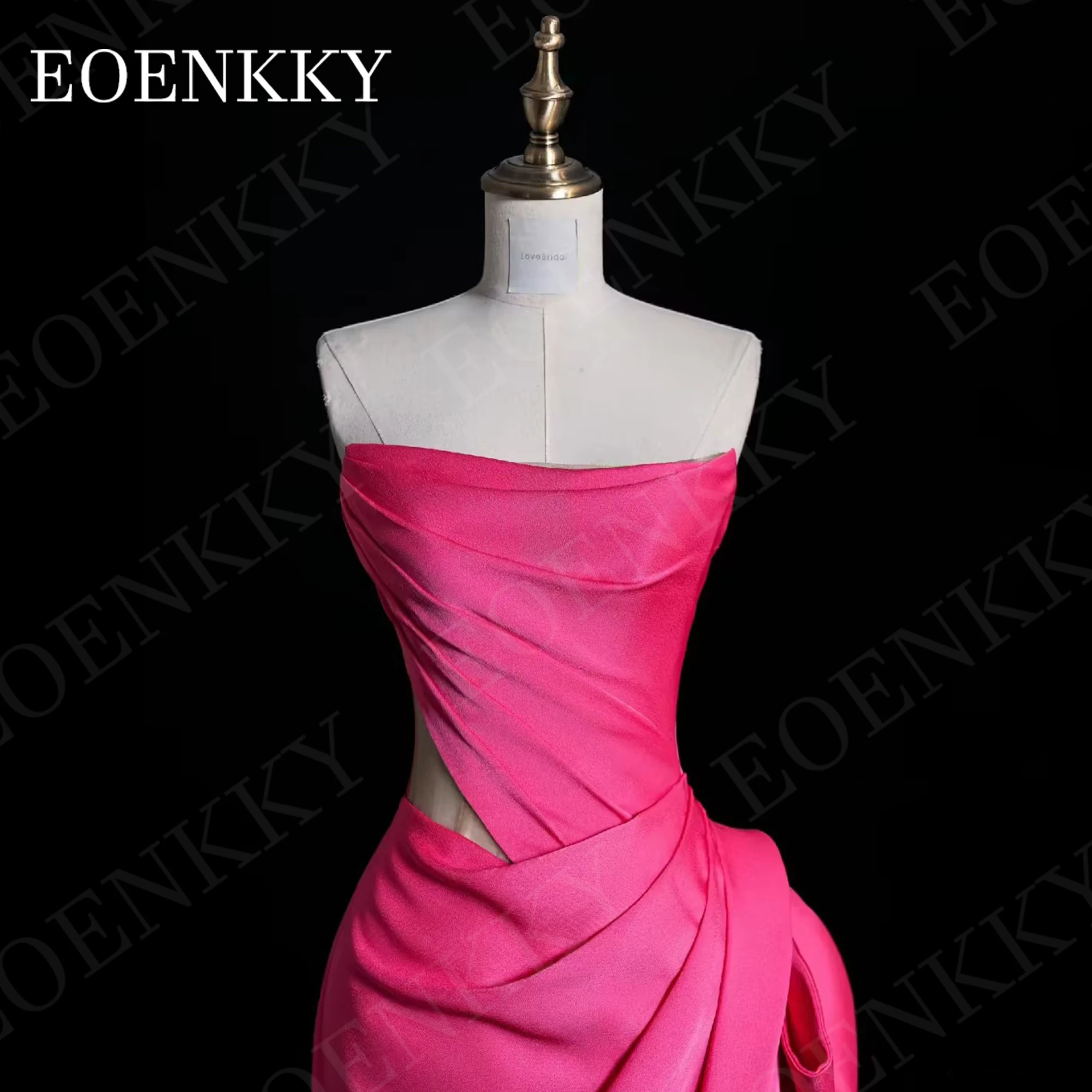 Sexy Evening Dress For Women Formal Prom Split Mermaid Satin Special Occasion Dresses robes de soirée Strapless Fuchsia Pleats