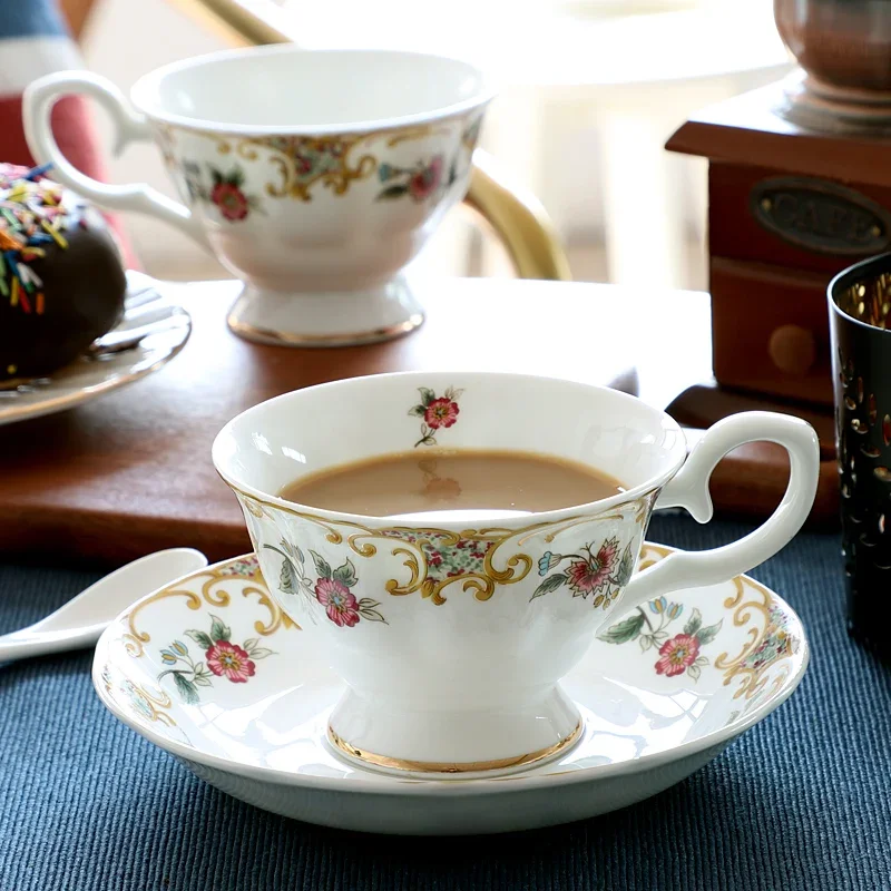 Light luxury Coffee Cup and Saucer Set Bone china Hand drawn gold Simple European Coffee Cup English Ceramic Afternoon Tea set