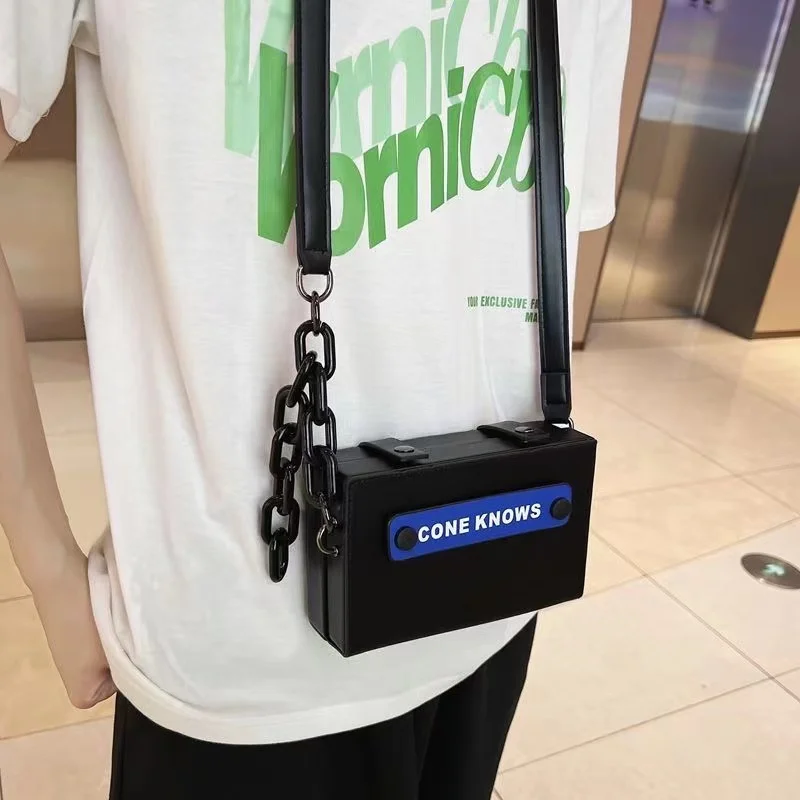 Trendy Simple Men's Small Shoulder Bag Hip-Hop Streetwear Personality Box Bags for Men Suitcase Shape Bag Crossbody Bags Women