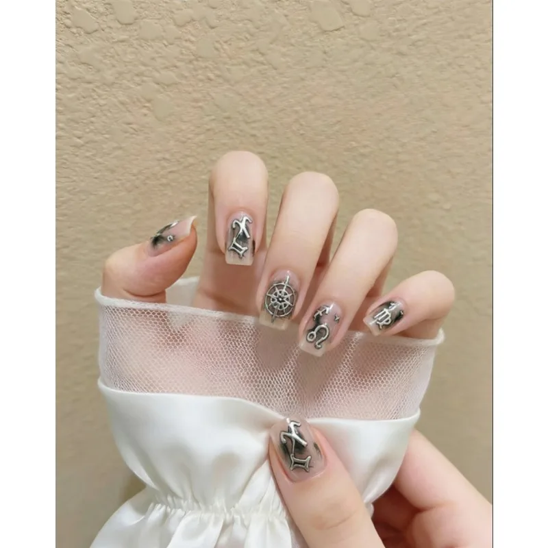 1pcs Sticker Zodiac Symbol Hot-Stamped Compass Star Design Metal Handmade DIY Nail Art Sticker Suitable for All Nail Shapes