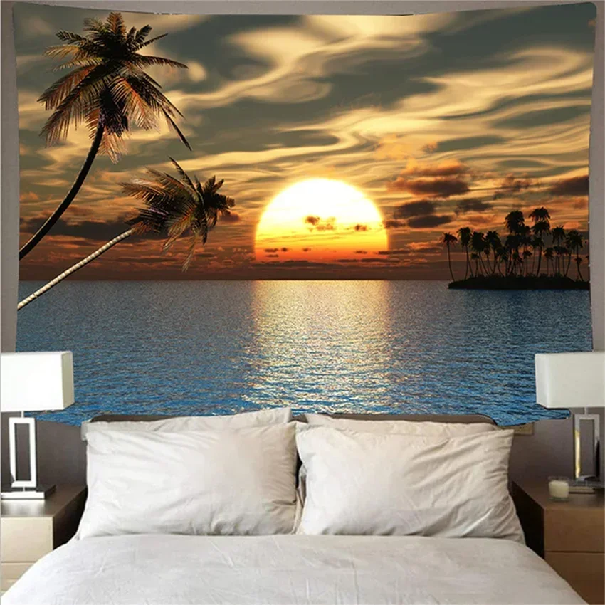 Beayutiful Nature Landscape Beautiful sunsets big wave beach Blue Sea Tapestry Wall-to-Background Carpet Blanket Home decoration