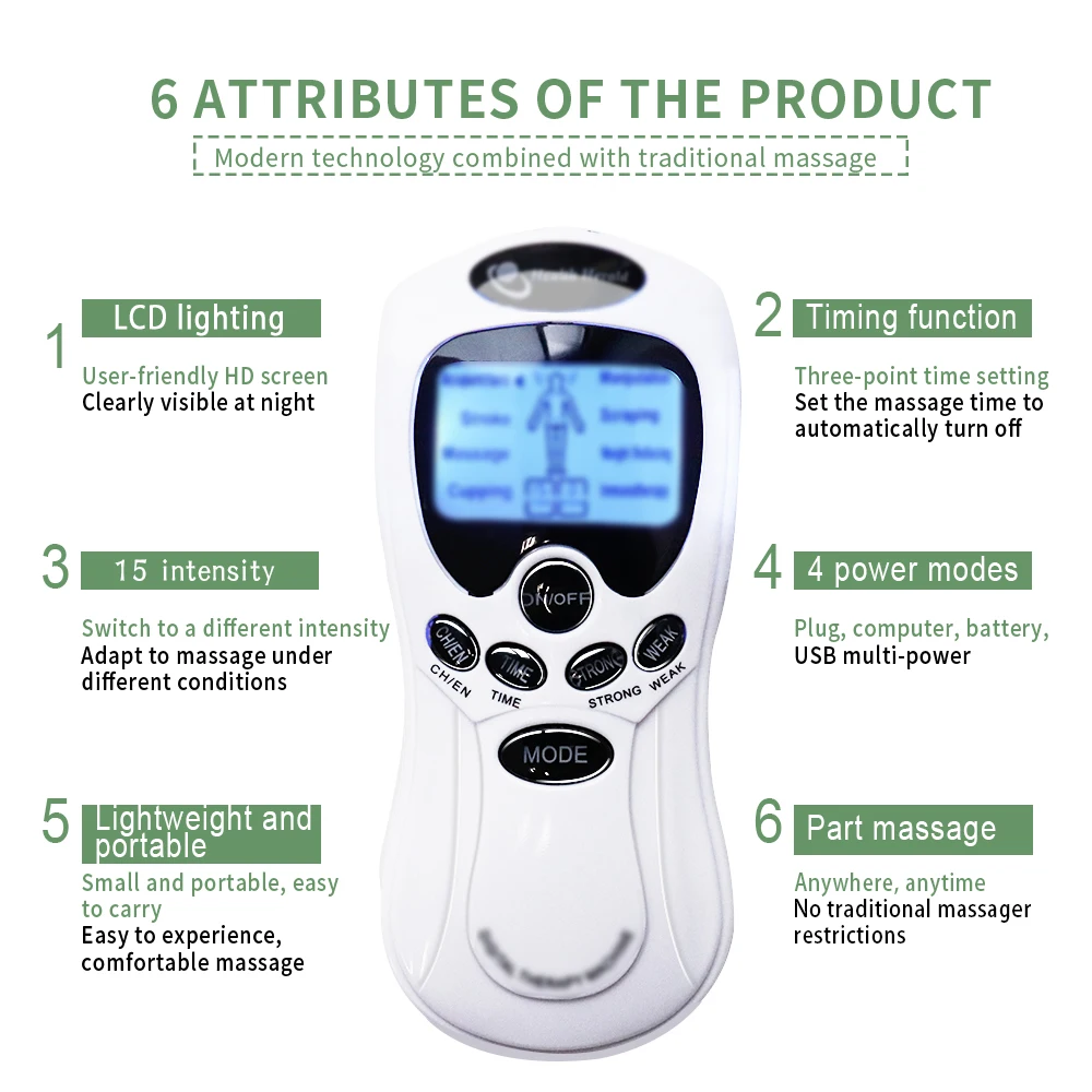 8-modus elektrische tientallen acupunctuur body massager LCD digitale meridiaantherapie spierstimulatie EMS stimulator pijnbestrijdingsapparaat