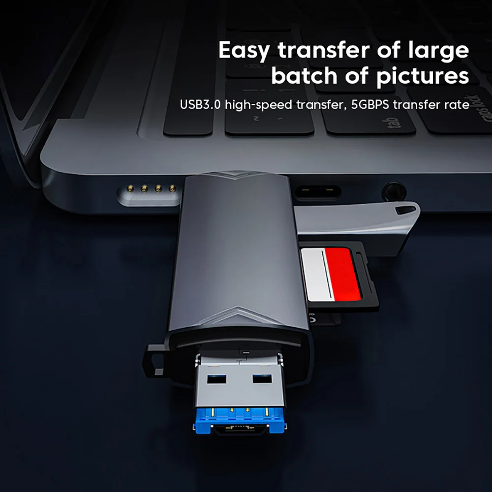 Lecteur de carte multifonctionnel OTG Type C SD TF, 7 en 1, USB 3.0, adaptateur de clé micro USB, transfert haute vitesse 5Gbps