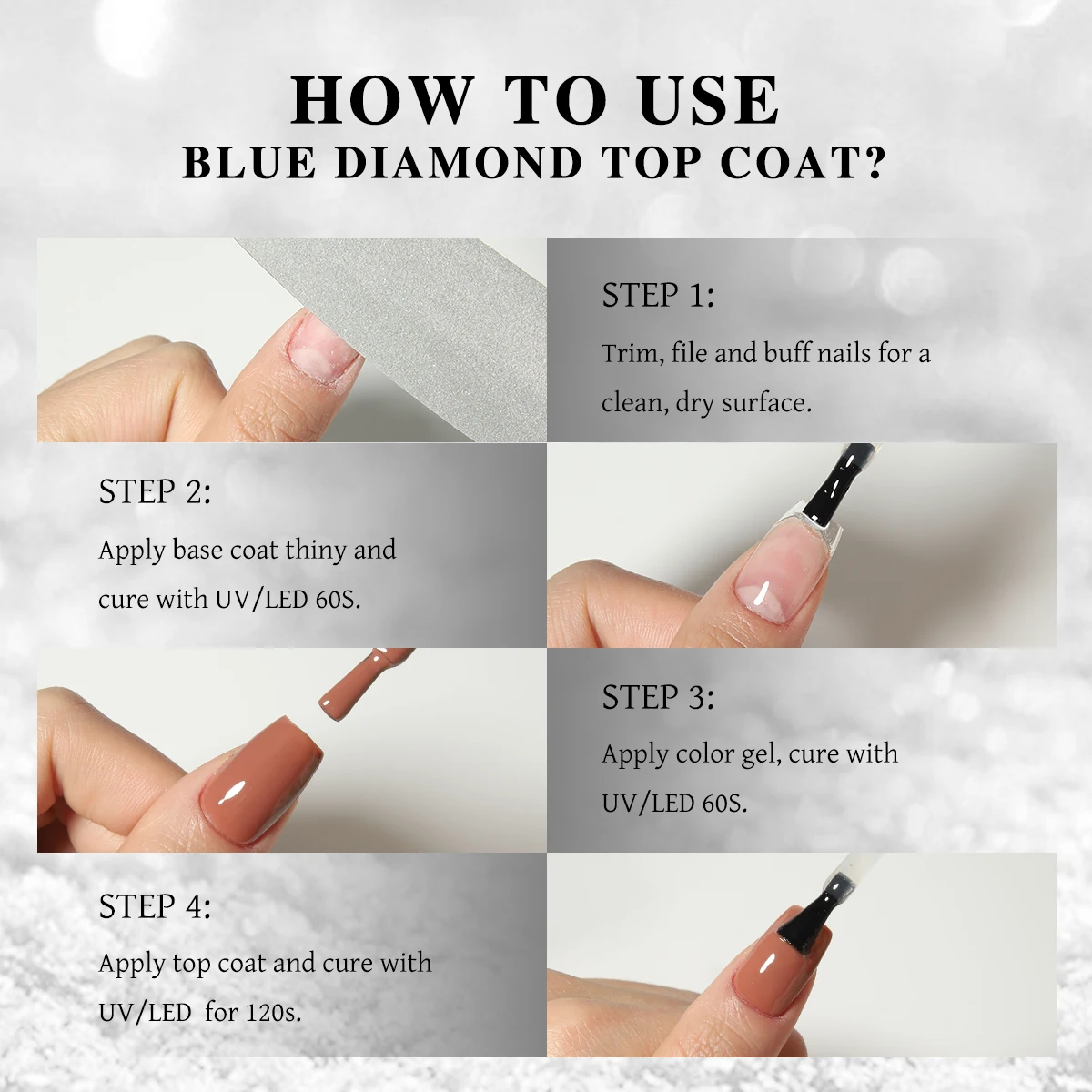 ヴェンディーニ ODM/OEM 無料カスタムプライベートデザイン 新トレンド ブルーダイヤモンド トップコート ジェルネイルポリッシュ 15ml スーパーシャイン ダイヤモンドトップコート