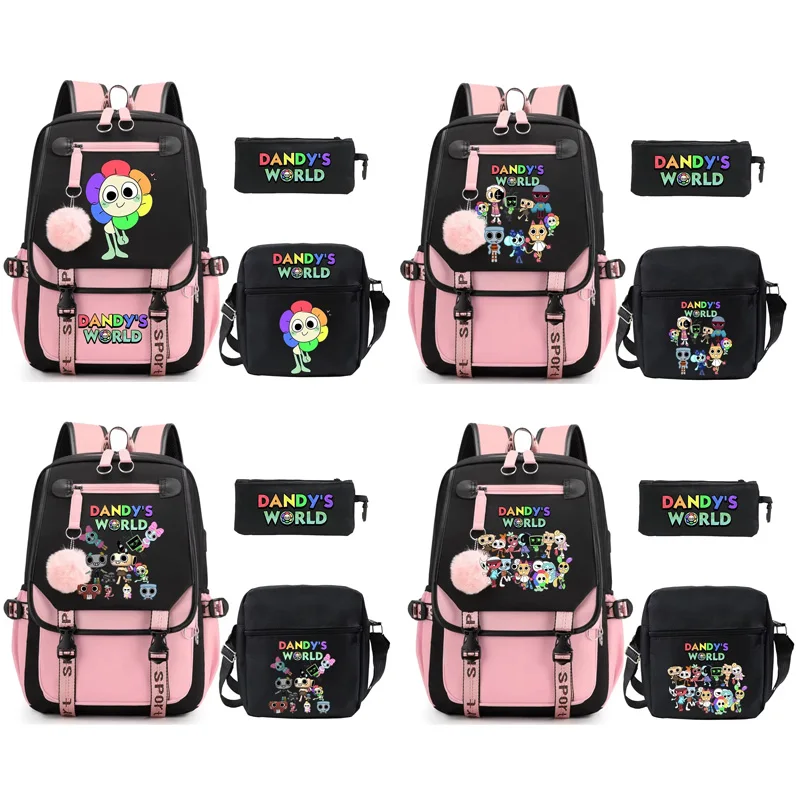 

Рюкзак Dandys World, комплект из 3 предметов, детский школьный рюкзак с мультяшным принтом, рюкзаки для мальчиков и девочек, школьный рюкзак в стиле аниме, детские сумки-карандаши