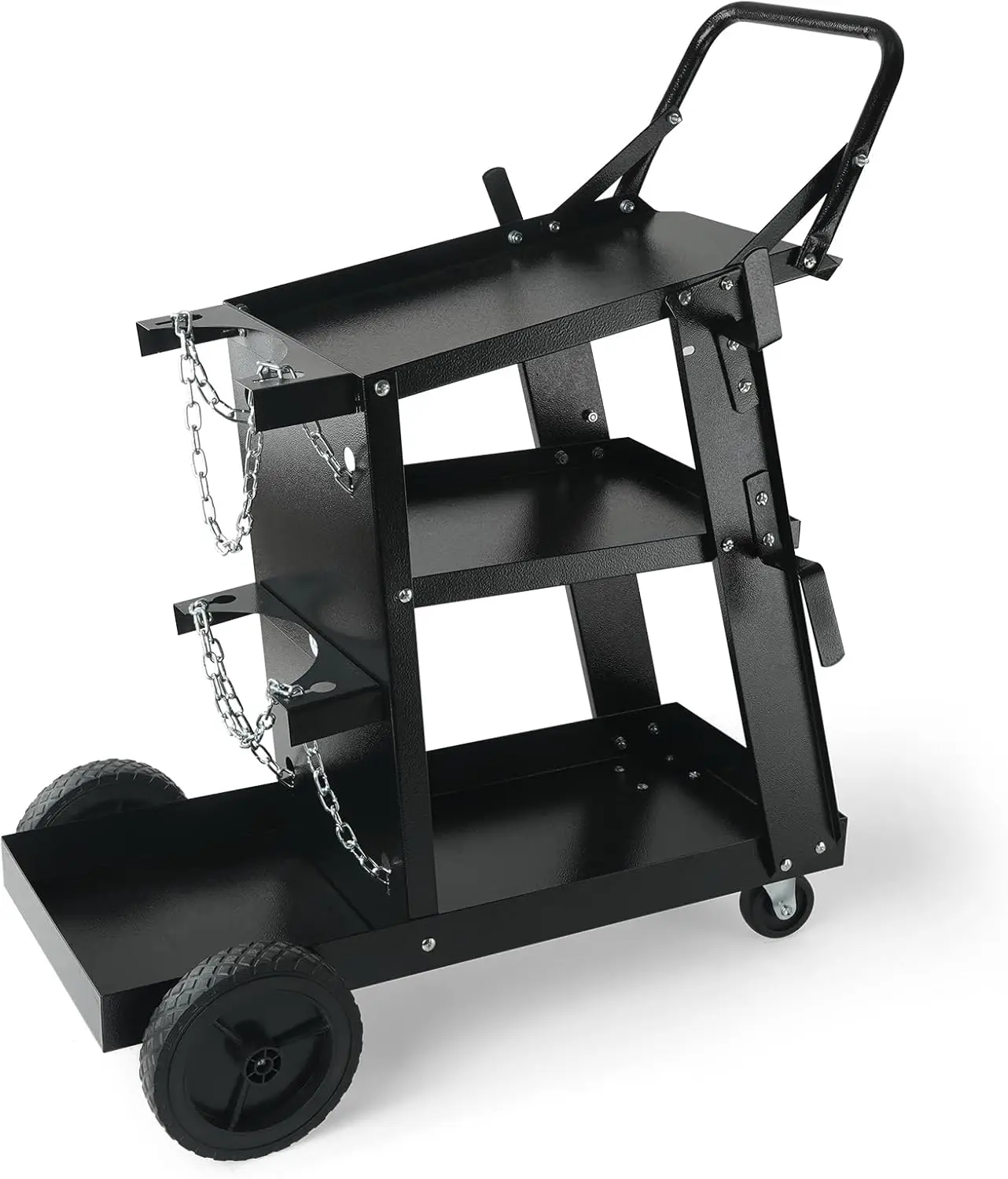 Welding Cart, 3-Tier Welder Cart Heavy Duty with 400Lbs Static Weight Capacity, 360° Swivel Wheels, Tank Storage Safety Chains