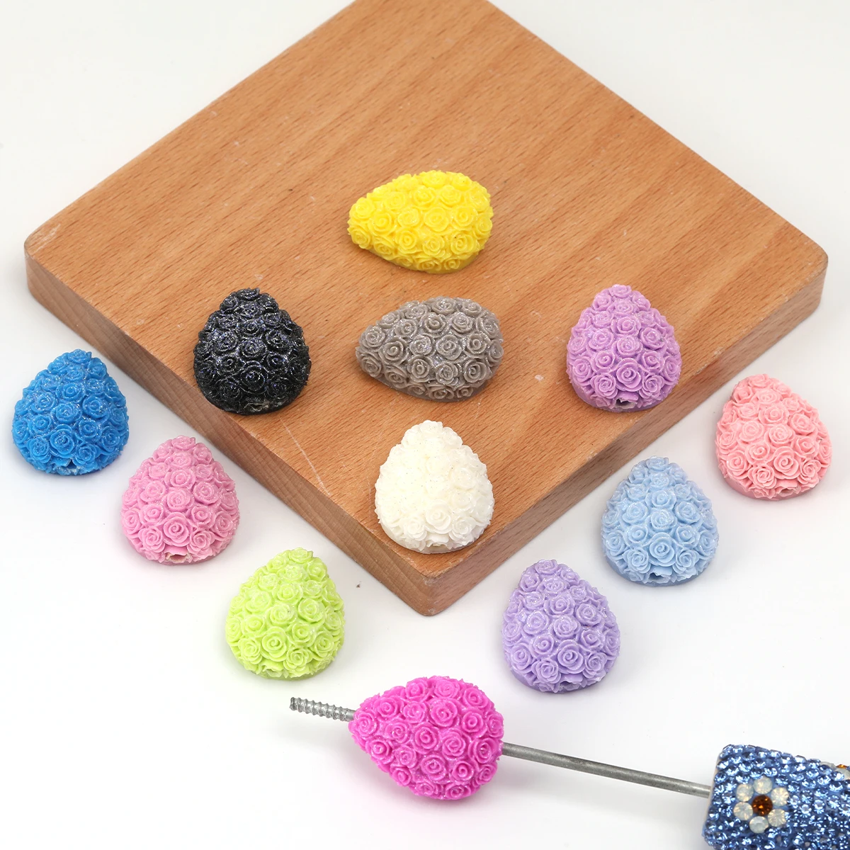 10/20pcs Random Color 17*22mm Porous Texture Teardrop Acrylic Loose Beads DIY Bracelet Decor Pen Craft Supplies
