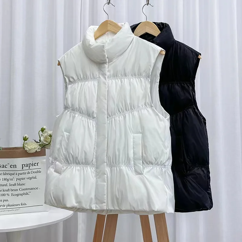 

Women Puffer Vest Winter Sleeveless Stand-Up Collar Duck Down Coat Jacket Overcoat Quilted Padded Warm Thick Vest New Fashion