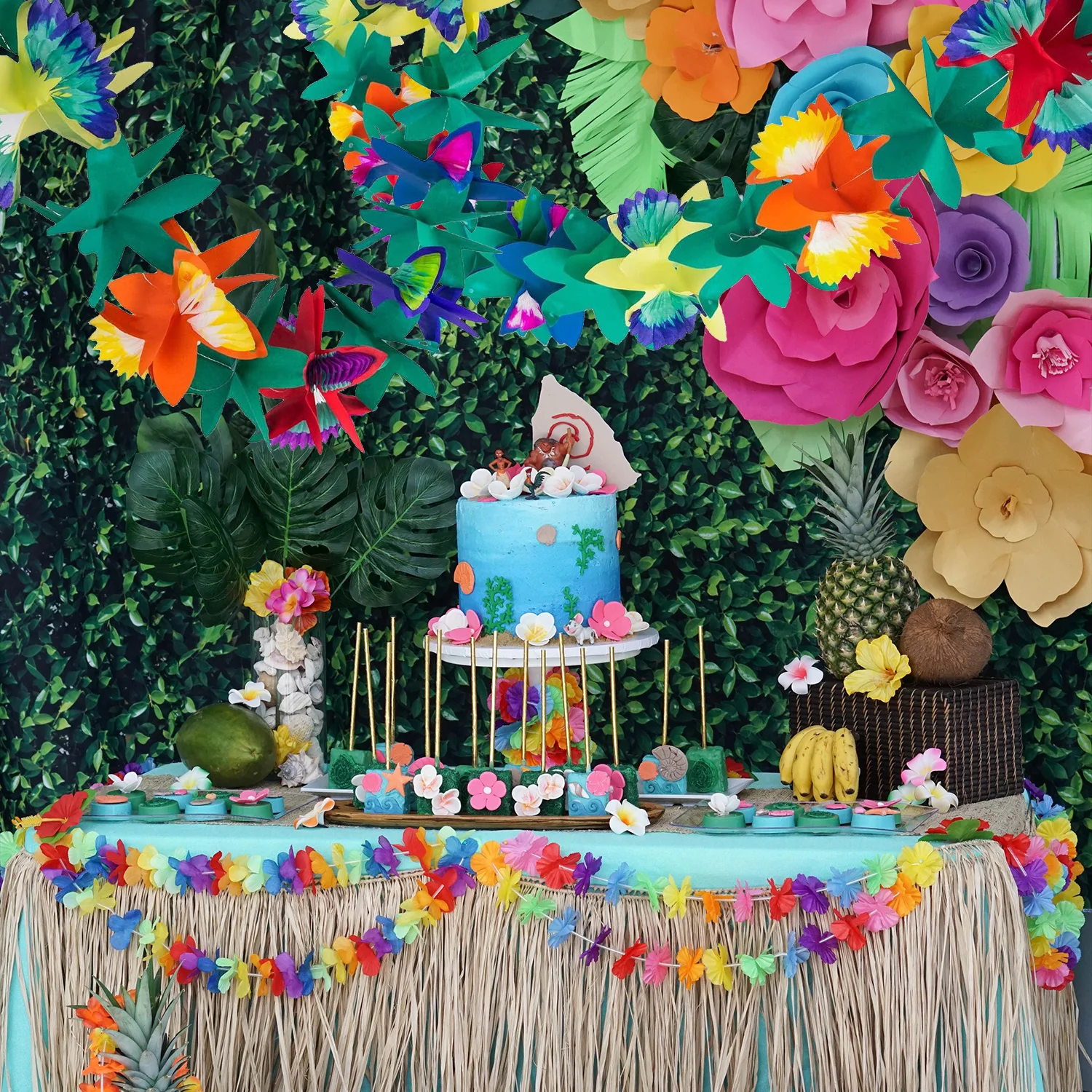 Hawaiian Color Garland Luau Summer Tiki Bar Tropical Island Beach TissuePaper Flower Birthday Wedding Banquet Party Decor Supply