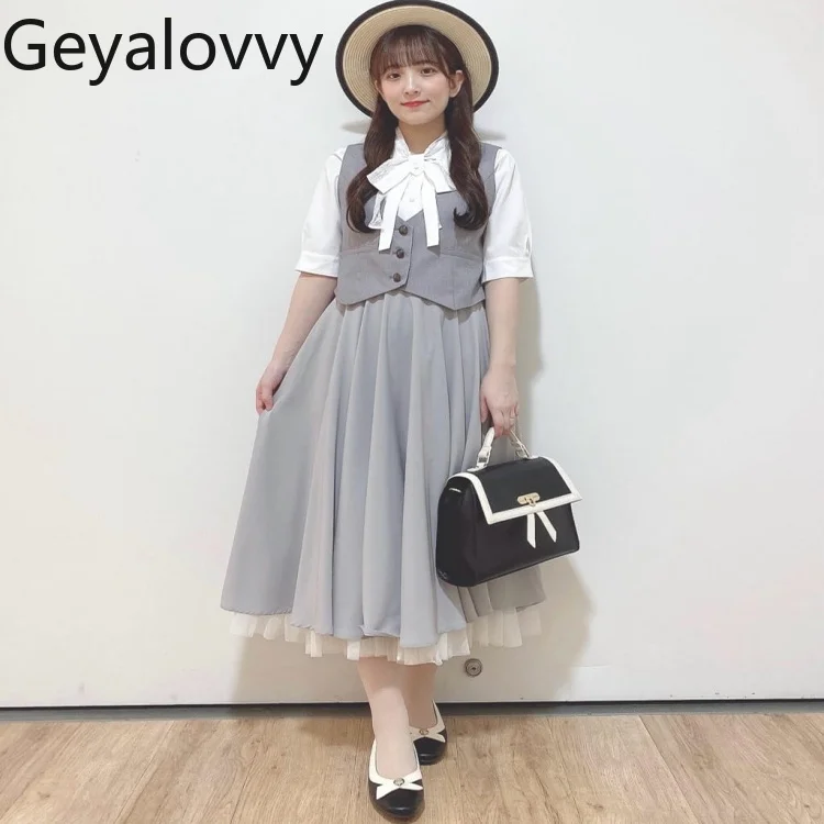 ملابس نسائية مكونة من قطعتين على طراز الكلية اليابانية متعددة الاستخدامات وأنيقة أساسية بدون أكمام، طقم سترة وتنورة كاجوال، طقم صيفي أنيق #3