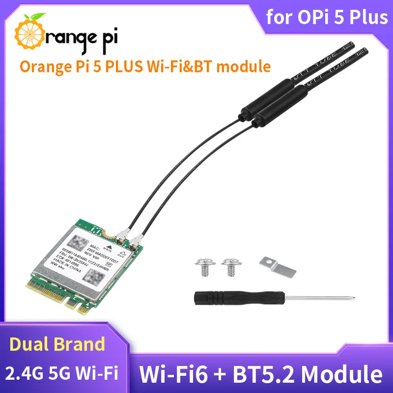 Orange Pi 5 Plus Wi-Fi6 + BT5.2 Module Dual Brand 2.4G 5G Wi-Fi 1800M RTL8852BE M.2 E Key Interface for Orange Pi 5 Plus