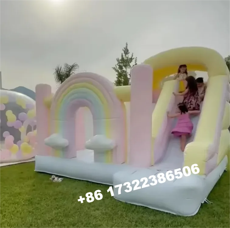 Pastel Rainbow Jumping Castle with slide inflatable castle for wedding