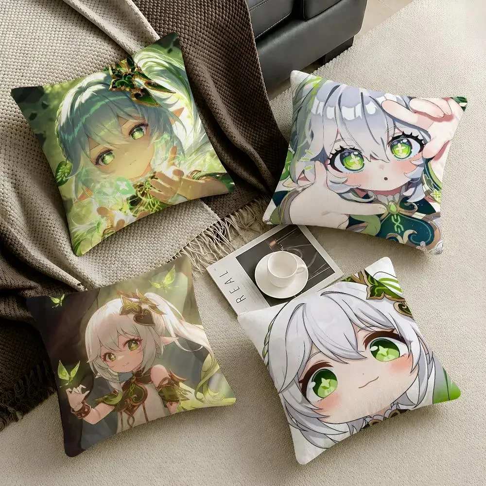 Gaming Genshin Impact Nahida Chibi Cushion Cover Throw Pillow Soft Short Plush Durable Colorfast Sofa Bedroom Home Decor Gift