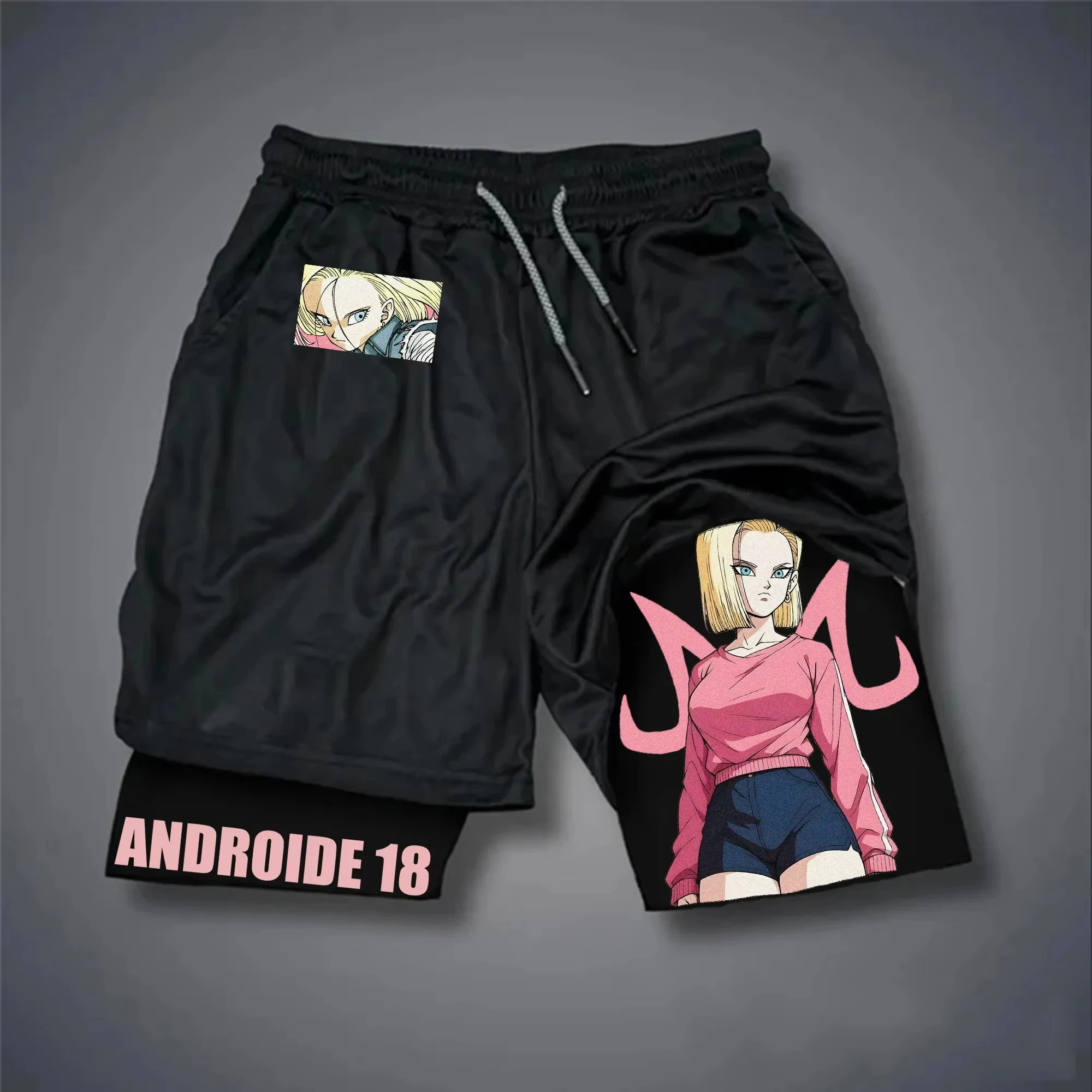 Dragon Ball GOKU bedruckte doppellagige Shorts von Bandai, lockere, atmungsaktive Sportshorts für Herren und Damen im Sommer
