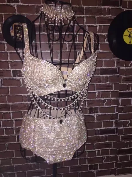 nightclub sexy dance bar singer DJ stage singer show party performance 2 piece sets dress (top+shorts+necklace)female costumes