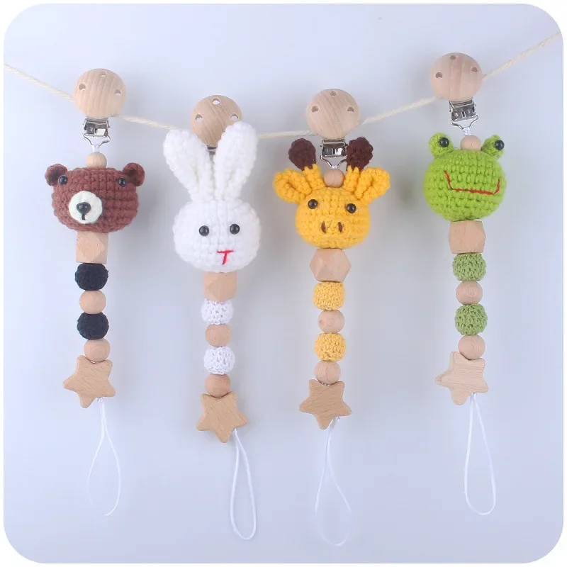 Hand Wool Hook Needle Knitted Animal Gum Super Cute Animal Head Soothing Baby Pacifier Chain To Prevent Chain