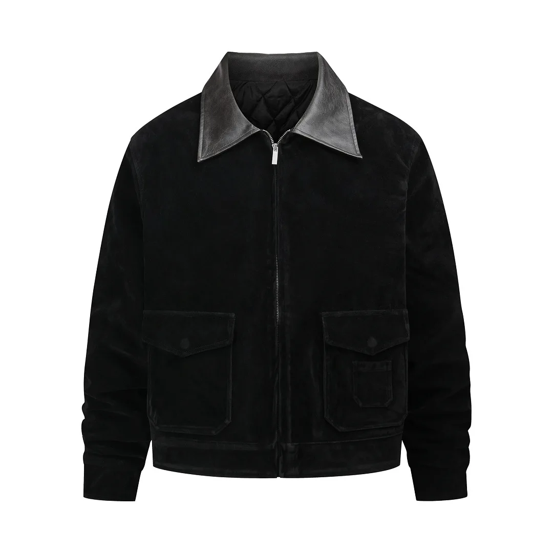 Europäische und Amerikanische Wildlederjacke mit durchgehendem Reißverschluss, im Barn-Stil, mit Taschen, Baumwoll-Cargo-Fliegerjacke, S, Baggy, Vintage, warme Arbeitsjacke – Detail 6
