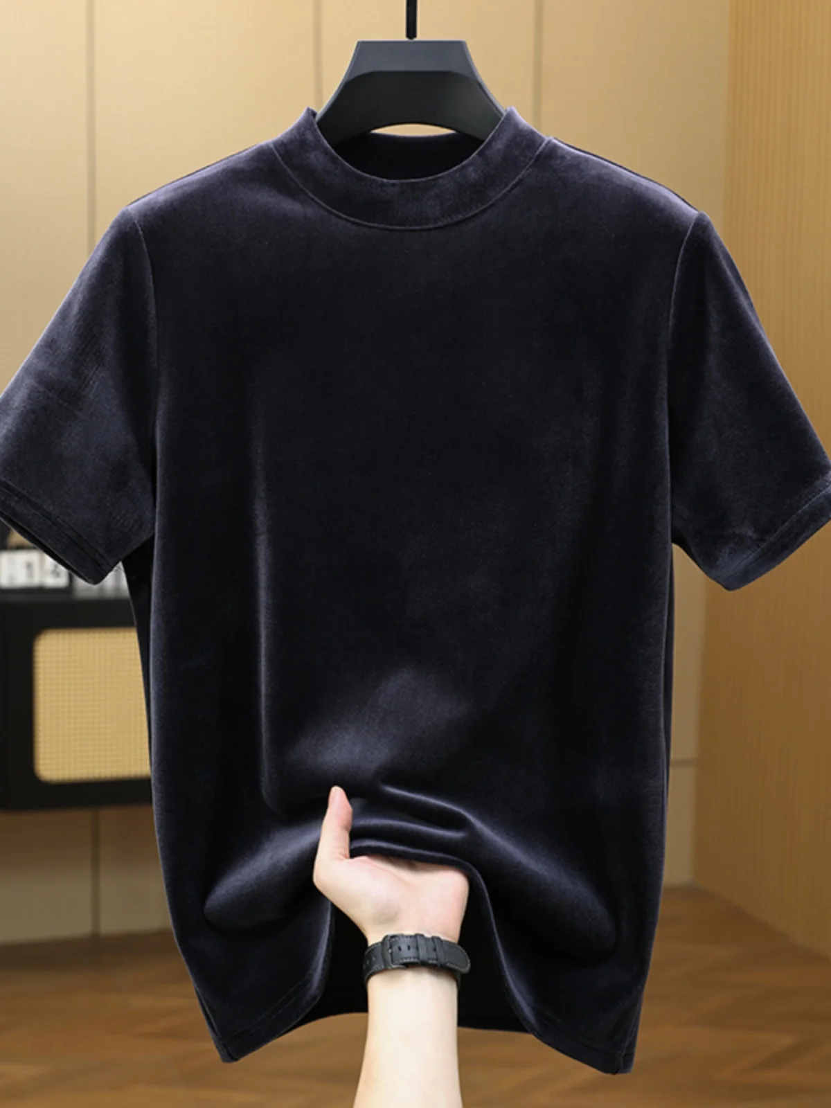 

Men's Velvet Base irt f High Collar ort Sve Inner Wear Faion Urban Sle Autumn Winter New Arrival Pure Color Top