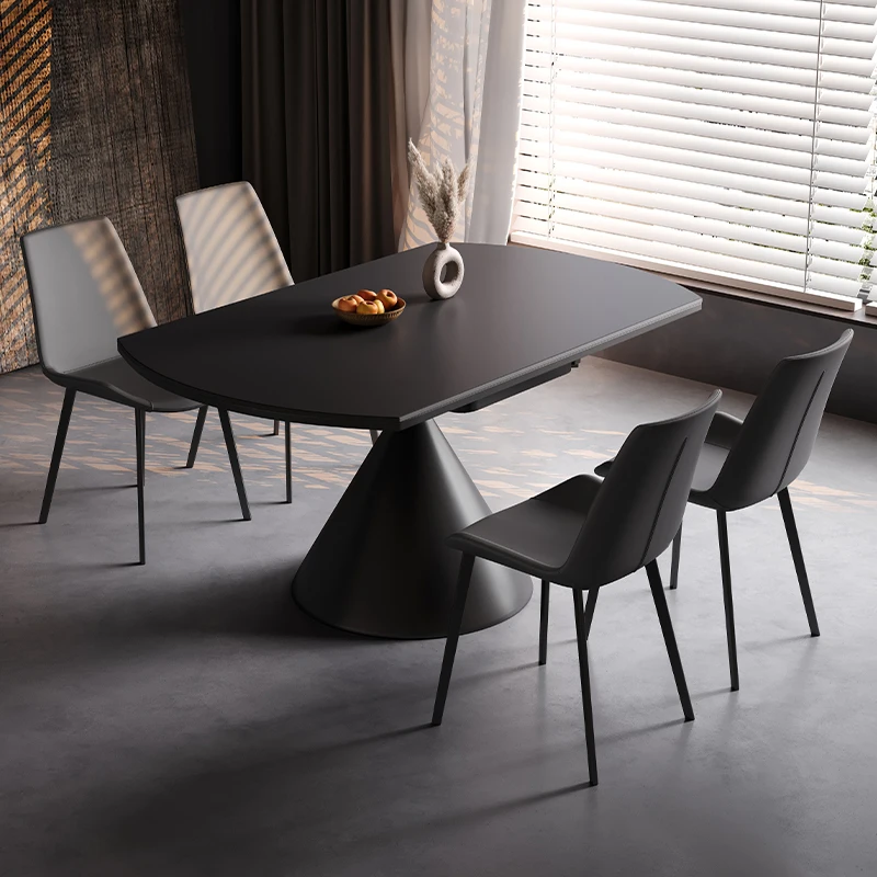 Italian Minimalist Dining Table And Chair Combination Retractable Rotating Household Small Apartment Square And Round Dual-purpo