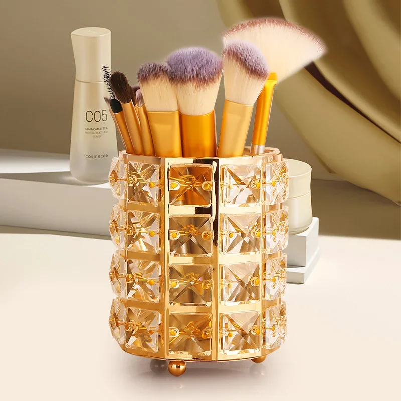 Crystal Lipstick Holder Makeup Organizer Necklace Dressing Table Makeup Brush Jewelry Pearl Storage Box Decor ornaments Tray WF