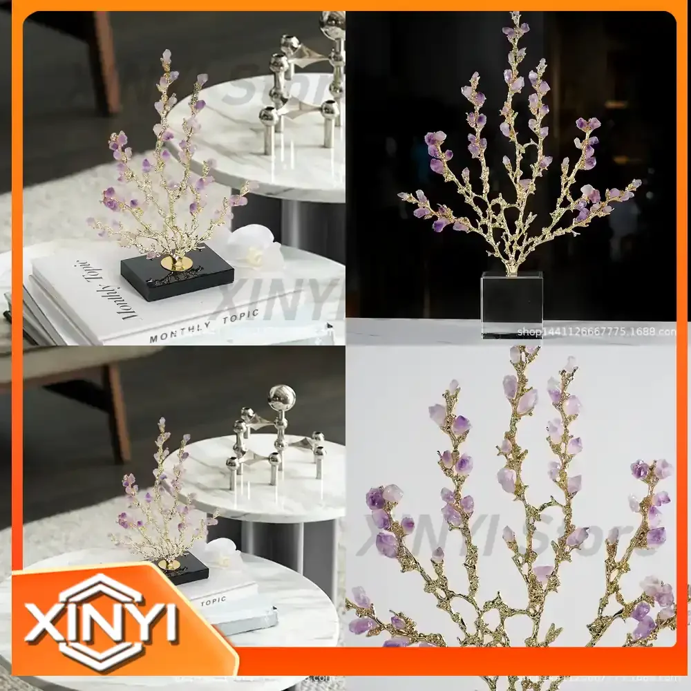 Plum Blossom Barley Fortune Tree Amethyst Glass Ornament Branch for Living Room Model Room Entrance Jewelry Decoration