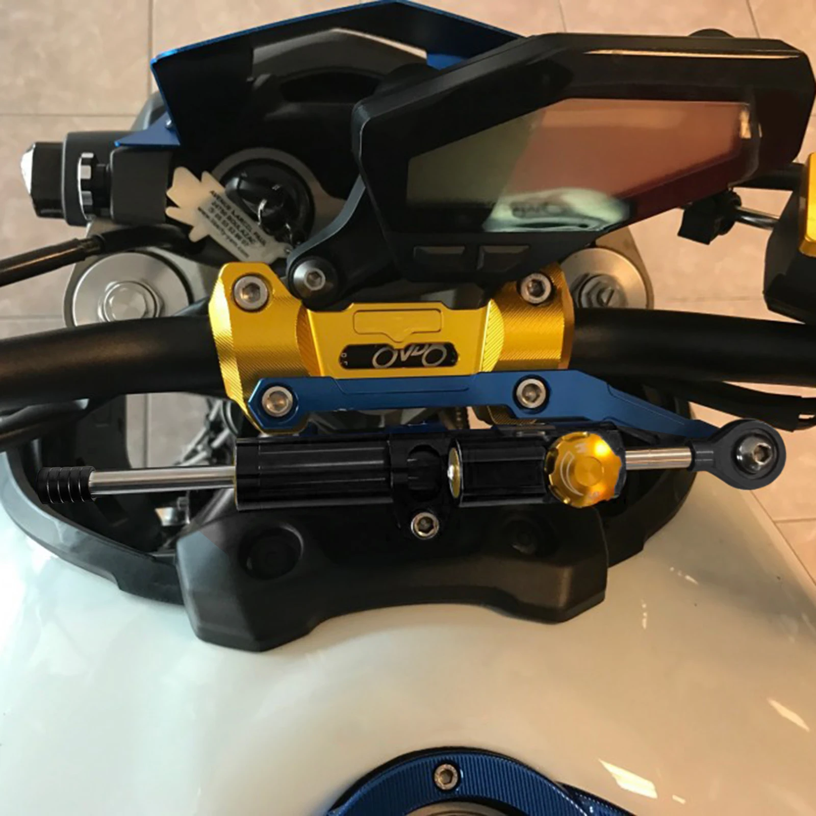 

1pc Motorcycle Steering Damper Universal Aluminum Alloy Speed-Sensitive Damping System For Control Stability Fatigue Reduction