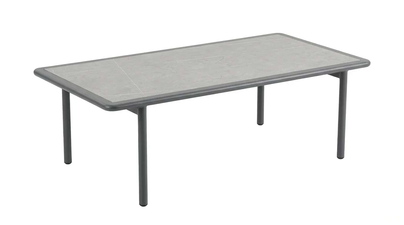 Premium All-Weather Durable Slate Top Powder-Coated Aluminum Frame Outdoor Coffee Table for Garden Patio Balcony Courtyard