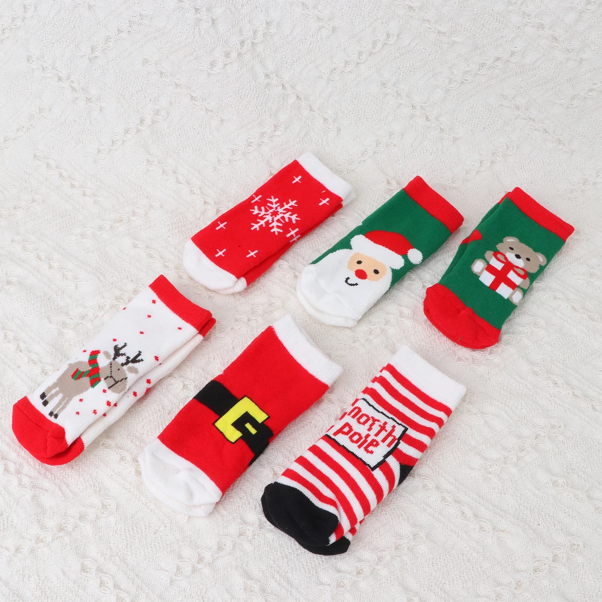 

6 Pairs Christmas Cotton Socks Kids Girls Boys Newborn Striped Festival Toddler Warm Elastic Non Slip Sole Cartoon Unisex Water