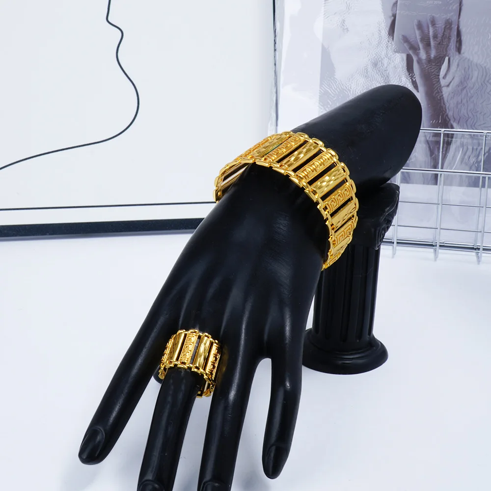 

Dubai Fashion Women's 24K Gold Plated Bracelet Ring Exquisite High End Engagement Party Jewelry Set DD11028